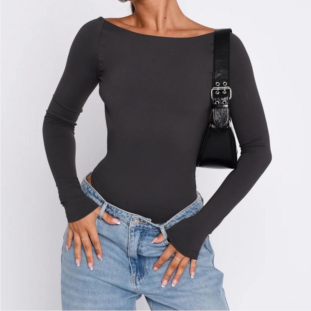 White Fox Backless Bodysuit You've Got The Love Charcoal Gray Medium Long Sleeve - Picture 2 of 15